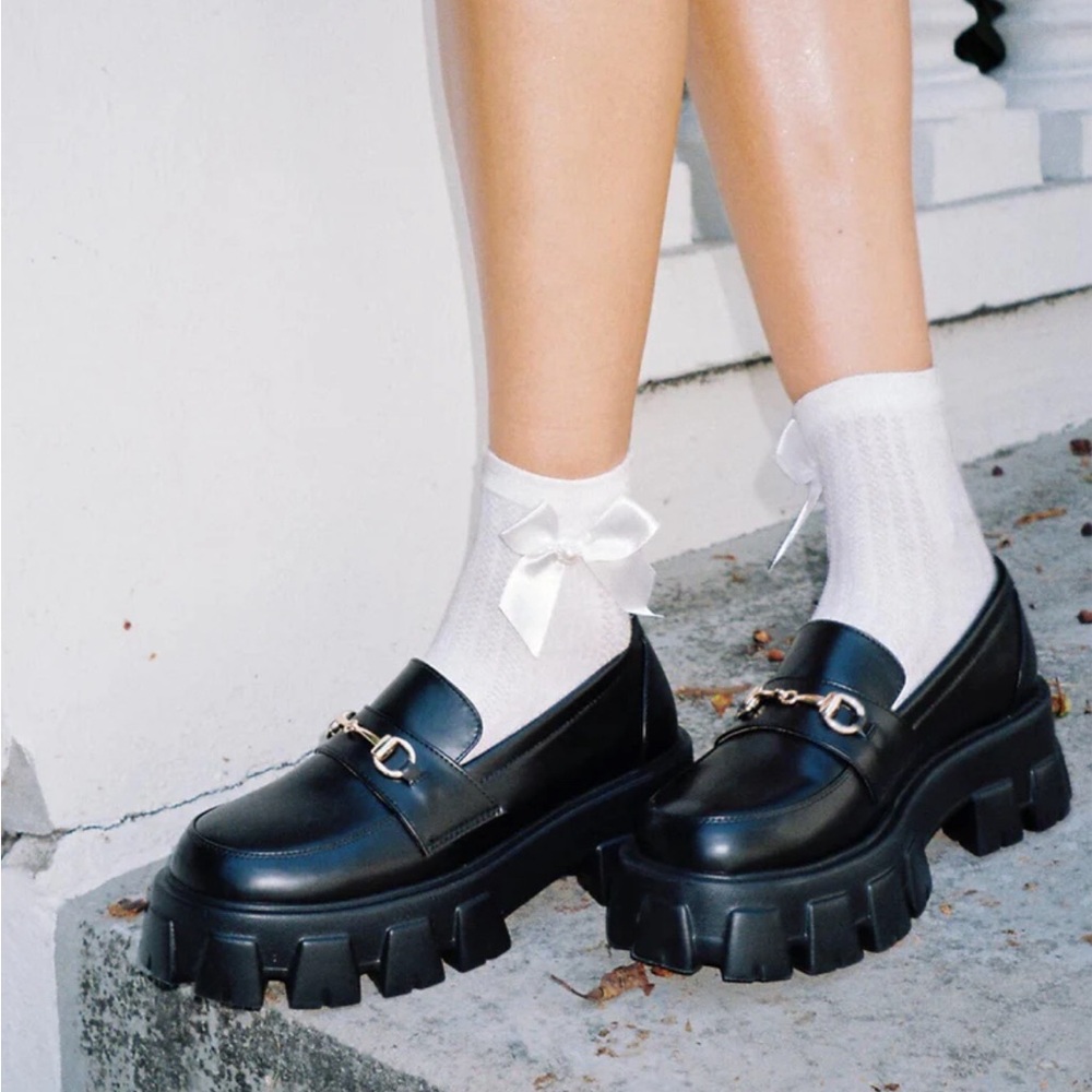 PENNY LANE LOAFERS BLACK GOLD BUCKLES